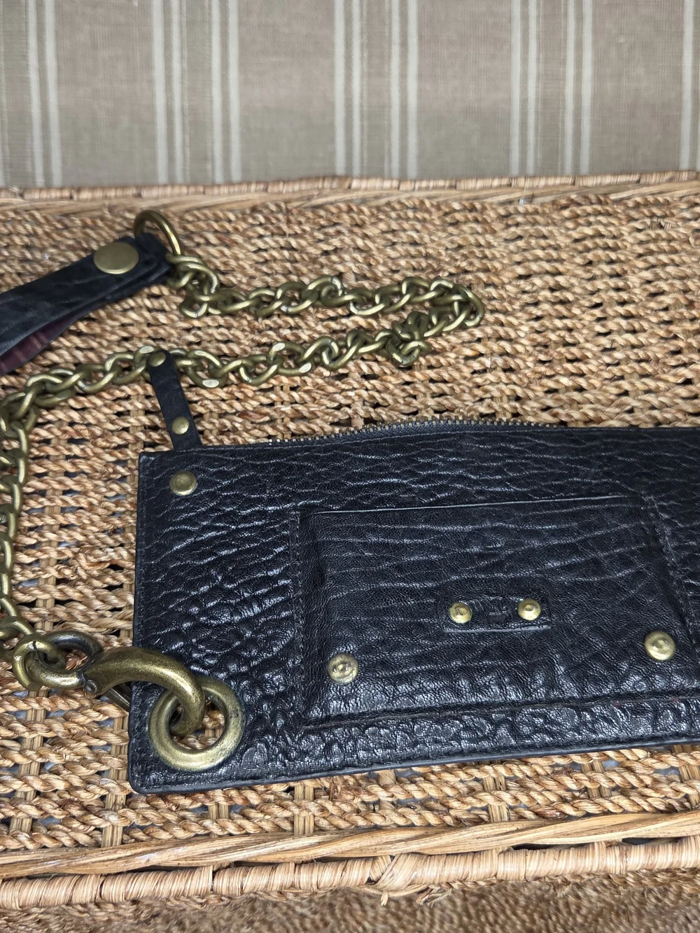 Will Leather Goods Zip Pouch Wallet with Chain Black Leather